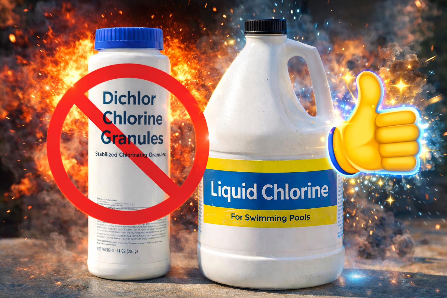 Avoid dichlor granules and favor liquid chlorine strategy